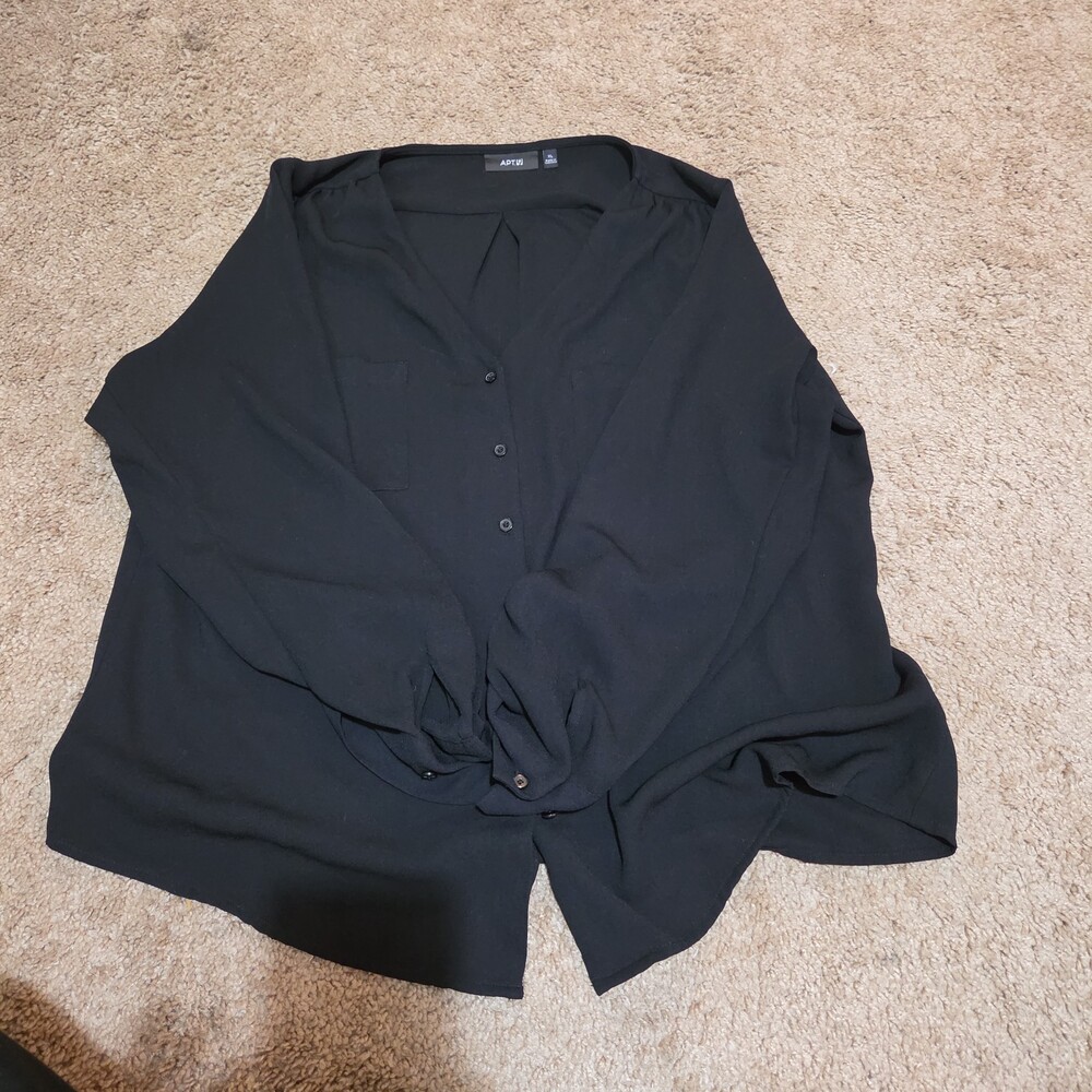 Apt 9 Black Blouse Womens XL V-Neck Roll Tab Sleeve Lightweight Shirt Casual Top - Picture 9 of 16